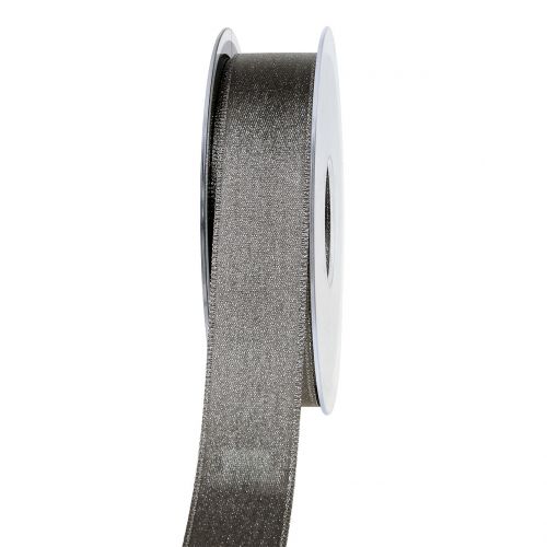 Fita de cetim com mica cinza 25mm 20m