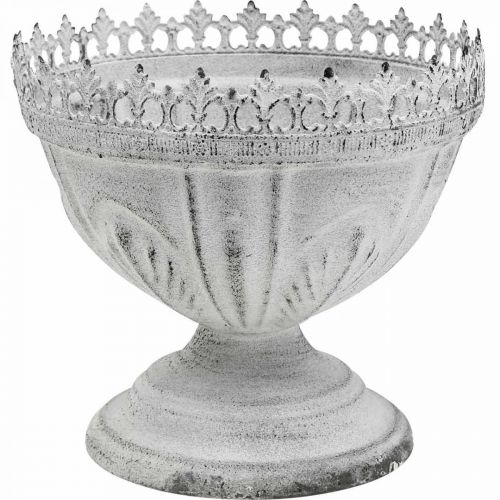 Floristik24 Tigela decorativa de metal troféu decorativa branca com borda em coroa Alt.15cm