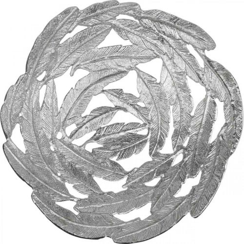 Taça decorativa em metal prateado penas Ø37cm A9cm