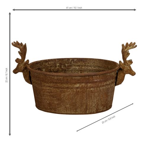 Tigela decorativa em formato de cabeça de rena, oval, cor ferrugem, estilo rústico, 41 cm | Floristik24.pt
