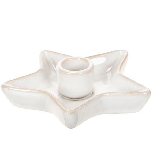Castiçal em forma de estrela de cerâmica, branco, para velas finas, 12 cm, 2 peças comprar | Floristik24.pt