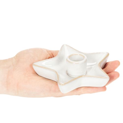 Castiçal em forma de estrela de cerâmica, branco, para velas finas, 12 cm, 2 peças | Floristik24.pt