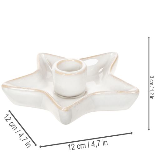 Castiçal em forma de estrela de cerâmica, branco, para velas finas, 12 cm, 2 peças | Floristik24.pt