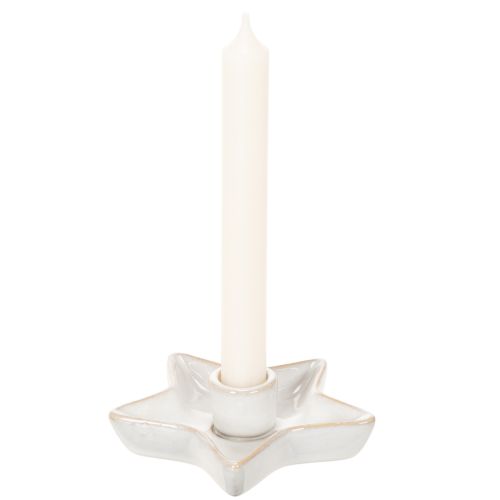 Castiçal em forma de estrela de cerâmica, branco, para velas finas, 12 cm, 2 peças | Floristik24.pt