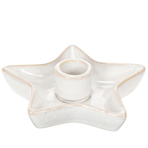 Castiçal em forma de estrela de cerâmica, branco, para velas finas, 12 cm, 2 peças | Floristik24.pt