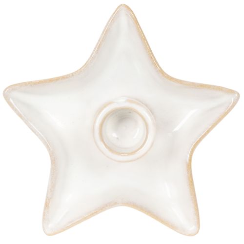 Castiçal em forma de estrela de cerâmica, branco, para velas finas, 12 cm, 2 peças | Floristik24.pt
