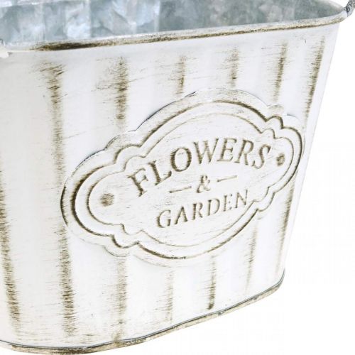 Floristik24 Vaso de flores feito de tigela de metal com alças verde, branco, cinza C24cm Alt.14,5cm 3 unidades