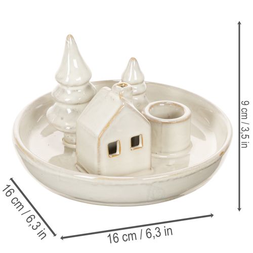 Castiçal decorativo de cerâmica com casa e árvores, 16 cm | Floristik24.pt
