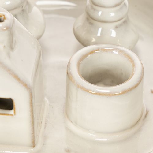 Castiçal decorativo de cerâmica com casa e árvores, 16 cm | Floristik24.pt