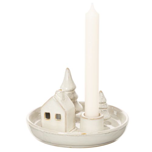Castiçal decorativo de cerâmica com casa e árvores, 16 cm | Floristik24.pt