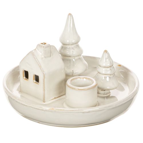 Castiçal decorativo de cerâmica com casa e árvores, 16 cm | Floristik24.pt