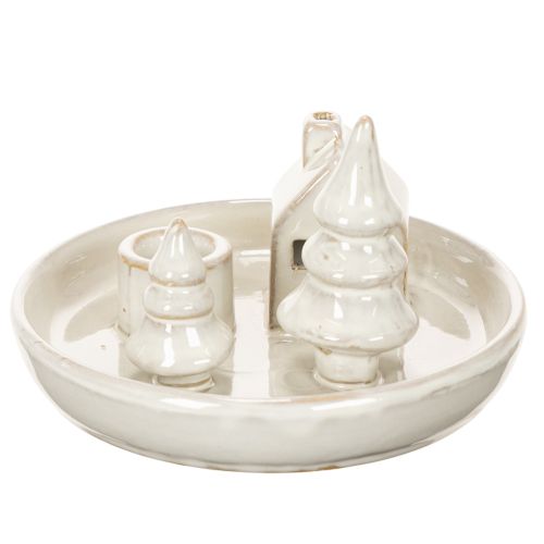 Castiçal decorativo de cerâmica com casa e árvores, 16 cm | Floristik24.pt