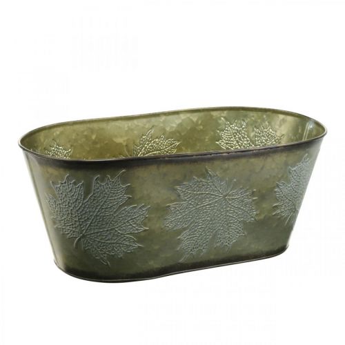 Itens Vaso de plantador para o outono, decoração de metal com decoração de folha verde C38cm Alt.15cm