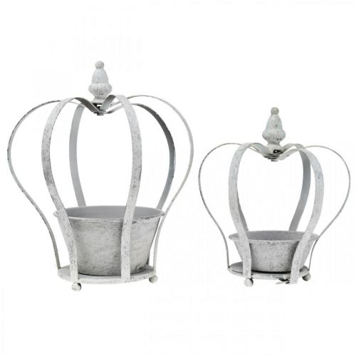 Floristik24 Coroa decorativa para plantar, shabby chic, coroa de metal, decoração de jardim lavada a branco, conjunto de 2