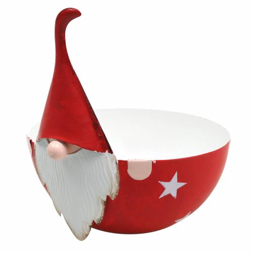 Floristik24 Tigela decorativa gnomo vermelho, metal branco Ø14cm A16cm Tigela Papai Noel