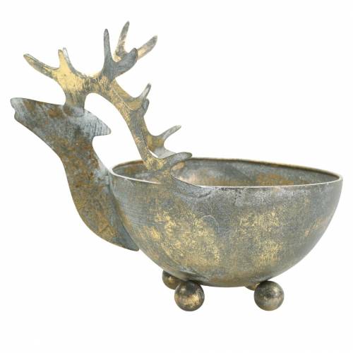 Itens Tigela com cabeça de rena metal antigo dourado Ø14cm