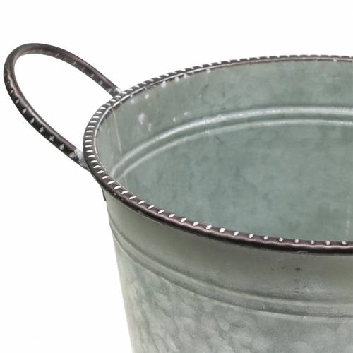Floristik24 Tigela de zinco com alças cinza, marrom e branco lavado Ø31cm Alt.21cm