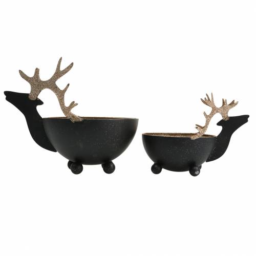 Itens Tigela com Cabeça de Rena Preto, Metal Dourado Ø11/14cm Conjunto de 2