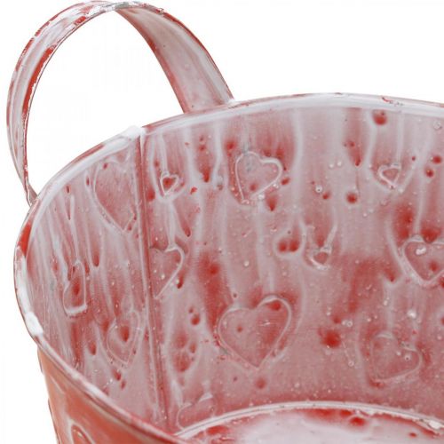 Floristik24 Tigela de metal com padrão de coração, plantador, vaso plantador com alças Ø17,5cm