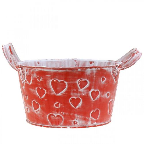 Floristik24 Tigela de metal com padrão de coração, plantador, vaso plantador com alças Ø17,5cm