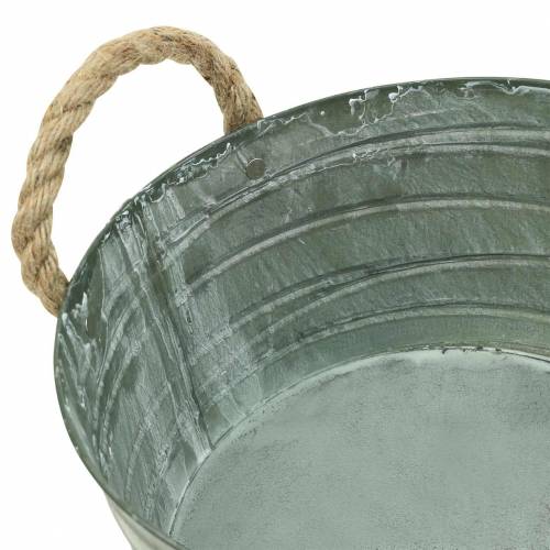 Floristik24 Padrão de enrolamento de tigela de zinco com alças de corda lavadas a branco Ø21cm H11cm