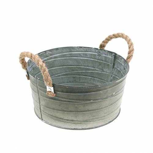 Padrão de enrolamento de tigela de zinco com alças de corda lavadas a branco Ø21cm H11cm