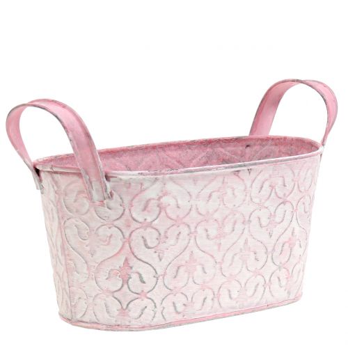Floristik24 Vaso para cuba de zinco com decoração rosa, lavado 18,5cm x 11cm Alt.9cm