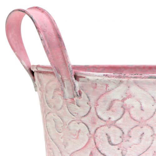 Floristik24 Vaso para cuba de zinco com decoração rosa, lavado 18,5cm x 11cm Alt.9cm