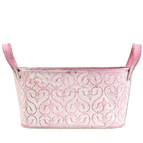 Floristik24 Vaso para cuba de zinco com decoração rosa, lavado 18,5cm x 11cm Alt.9cm