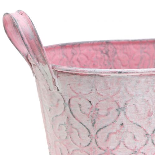 Floristik24 Plantador de cuba de zinco com decoração rosa 25,5cm x 13,5cm A12cm