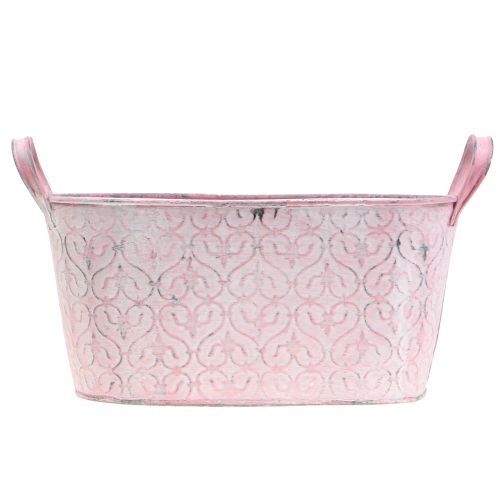 Floristik24 Plantador de cuba de zinco com decoração rosa 25,5cm x 13,5cm A12cm