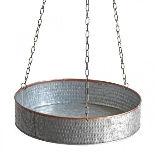 Floristik24 Vaso de plantas para pendurar, vaso de metal com corrente prateada, cor cobre Ø30/40m A9/9,5cm L98/112cm