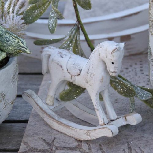 Floristik24 Cavalo de baloiço decorativo Natal branco castanho 26x6x23cm