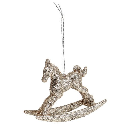 Floristik24 Cavalo de balanço 7,5 cm ouro com glitter 6 unidades