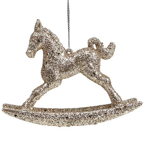 Floristik24 Cavalo de balanço 7,5 cm ouro com glitter 6 unidades