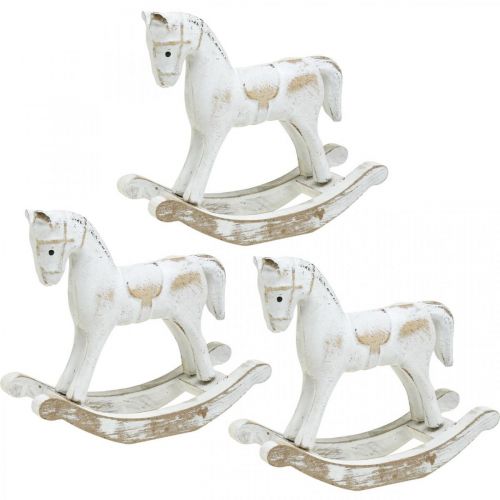 Floristik24 Cavalo de balanço decorativo branco de natal 13x4.5x11.5cm 3 peças