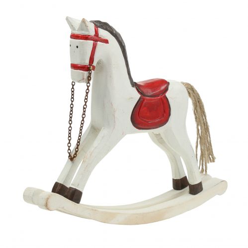 Floristik24 Cavalo de balanço madeira branco, vermelho 25 cm x 20,5 cm