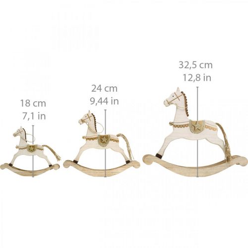 Itens Cavalo de balanço de madeira, decoração de Natal Branco Dourado H32.5cm