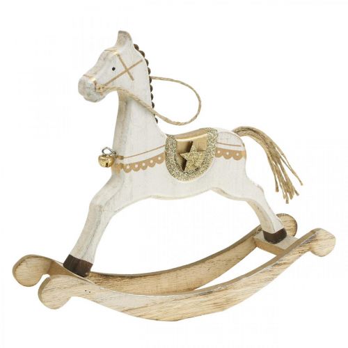Floristik24 Cavalo de balanço de madeira, decoração de Natal Branco Dourado H18cm