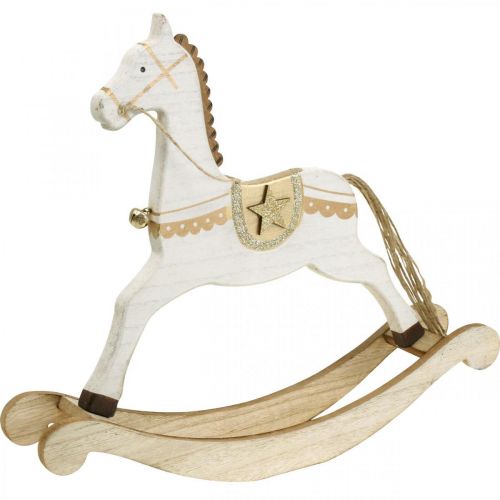 Floristik24 Cavalo de balanço de madeira, decoração de Natal Branco Dourado H32.5cm