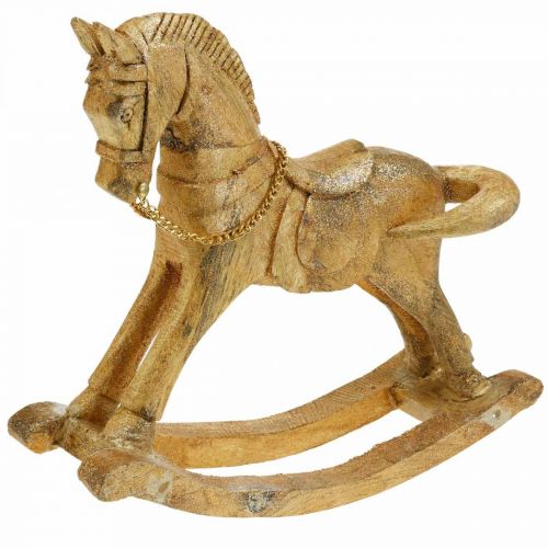 Floristik24 Figura decorativa cavalo de balanço madeira Natal dourado, glitter 28 × 38 × 9,5cm