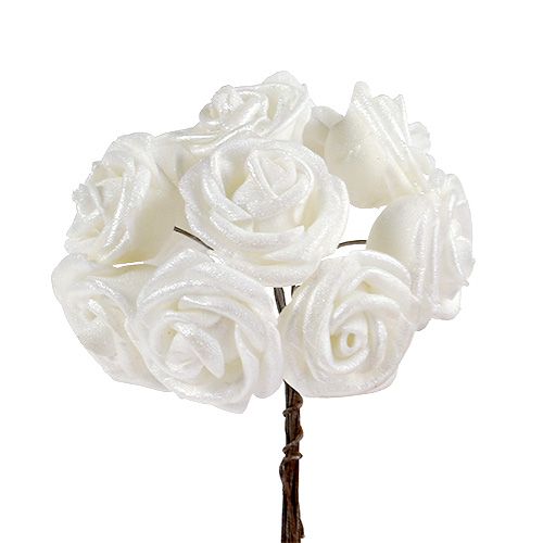 Floristik24 Rosas de espuma brancas com madrepérola Ø2,5cm 120 un