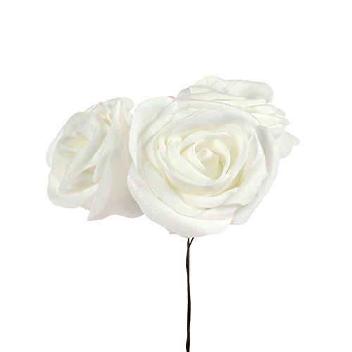 Floristik24 Rosas de espuma brancas com madrepérola Ø6cm 24 unidades