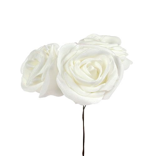 Floristik24 Rosas de espuma brancas com madrepérola Ø6cm 24 un