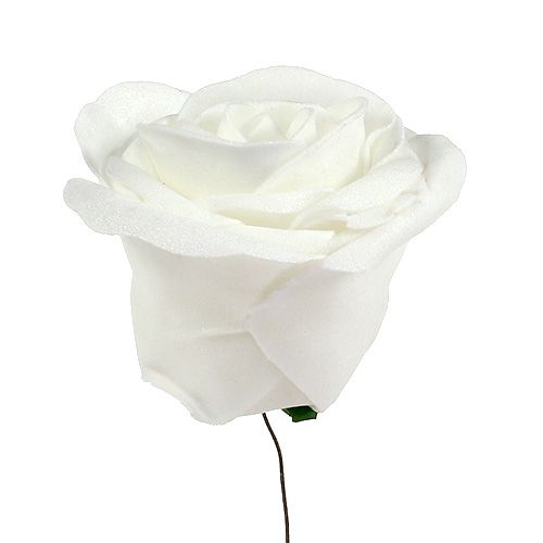 Floristik24 Rosas de espuma brancas com madrepérola Ø6cm 24 un