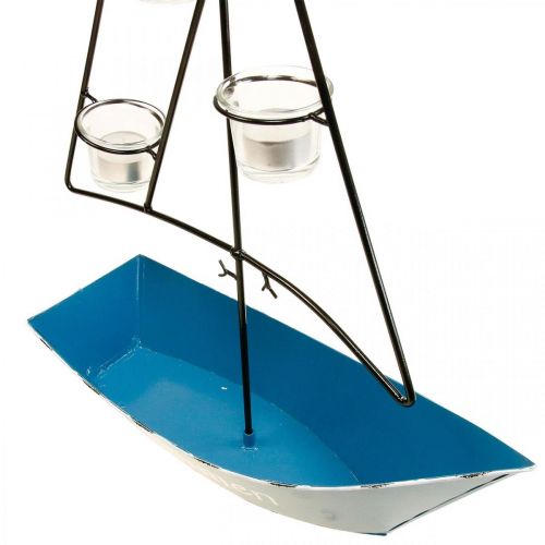 Itens Lanterna navio metal decoração marítima azul 38x14x55cm