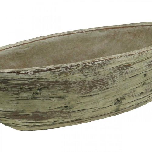 Floristik24 Vaso do plantador de concreto oval de madeira parece marrom claro 37 × 11,5cm Alt.10cm