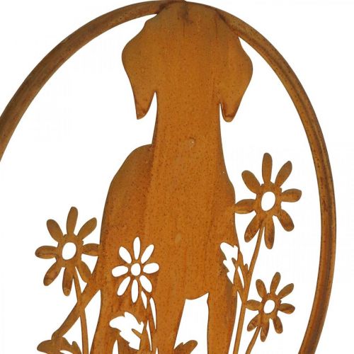 Itens Placa de metal pátina cão com flores Ø38cm