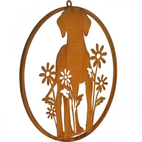 Floristik24 Placa de metal pátina cão com flores Ø38cm