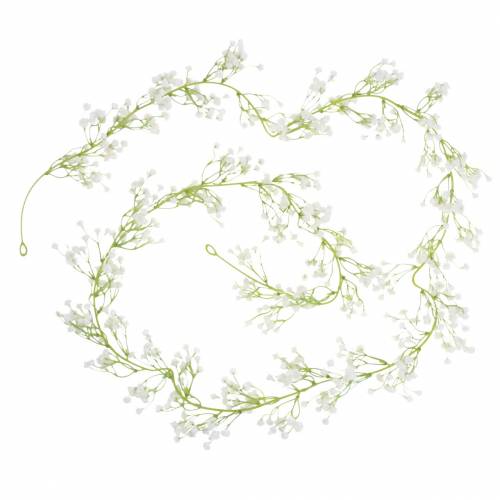 Floristik24 Decoração de casamento gypsophila guirlanda com ilhós brancos 180cm